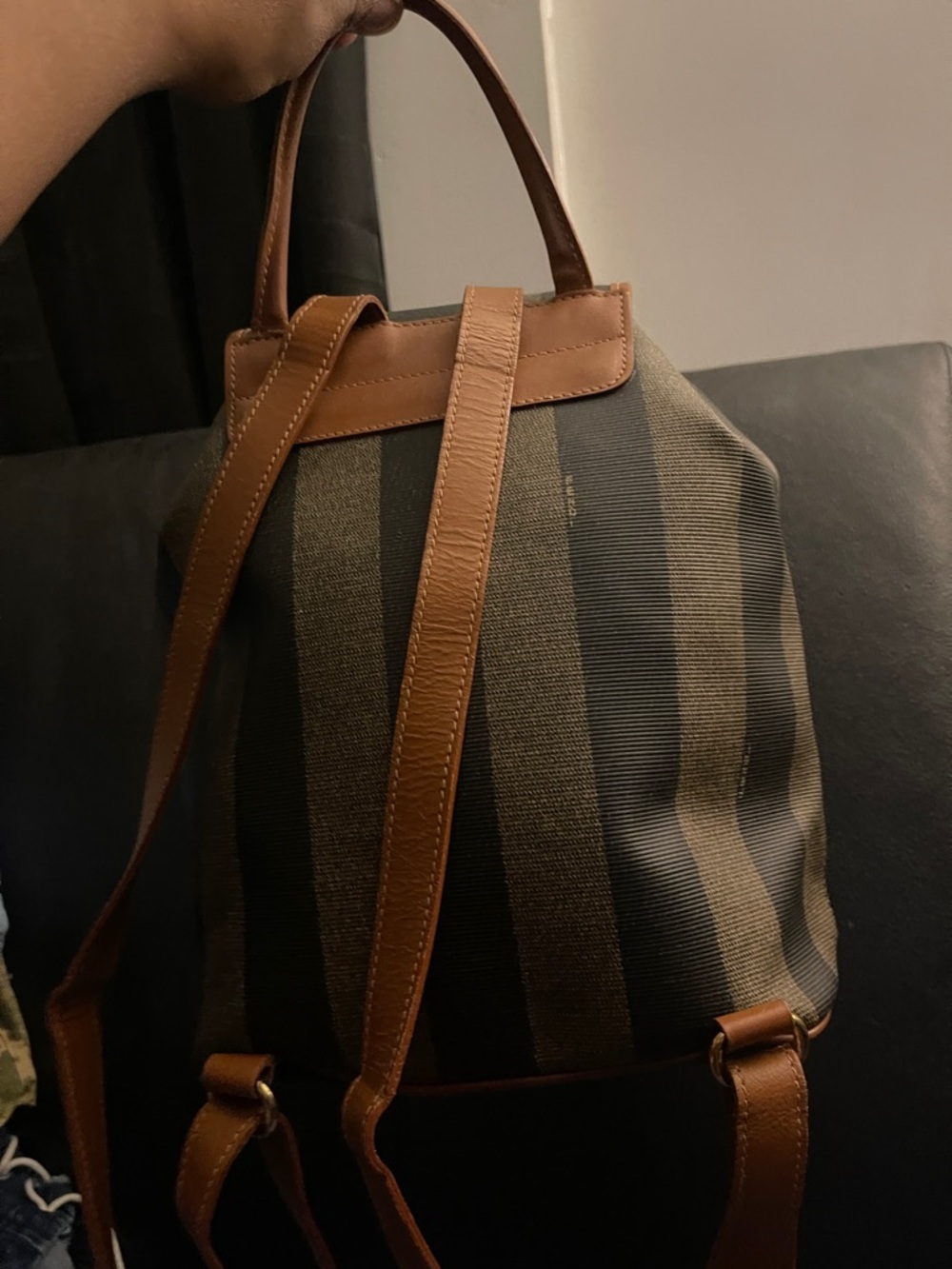 Fendi Vintage Pecan Striped Pequin Coated Canvas Small Backpack - Picture 4 of 17